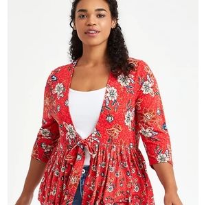 Torrid Babydoll Jacket - Crepe Floral Red, size 5